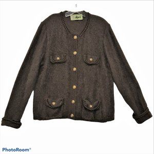 VTG APRI Cardigan Sweater Brown Mohair & Wool Classic Details Spain  XL Women